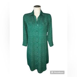 CAbi Small Kelly Green Polk Dot Shirt Dress with Collar and Belt Tie